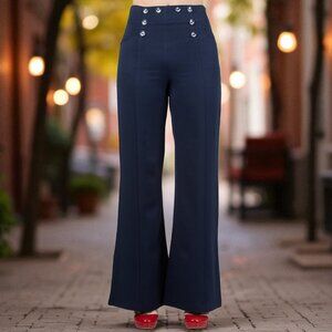 50's Vintage Sailor High Waist Double Buttoned Wide Leg Flare Pants, XL